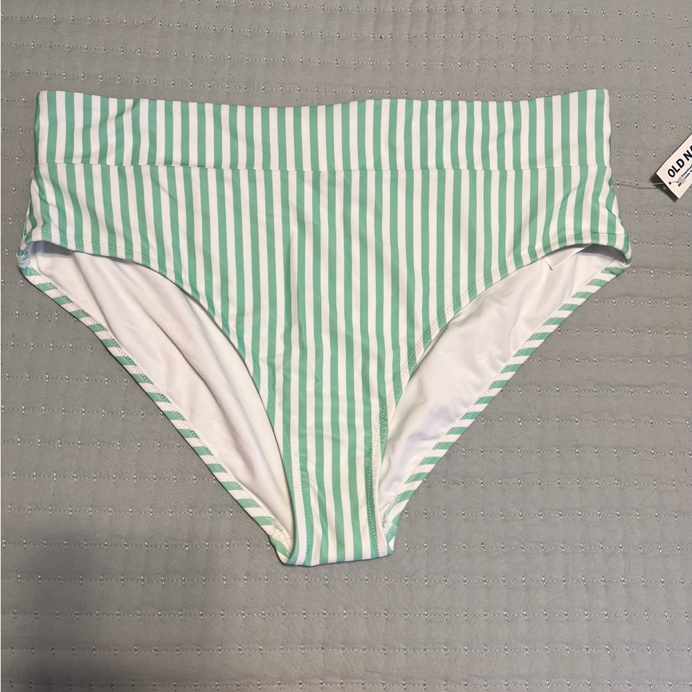 Old Navy Green and White Striped Bikini Bottom